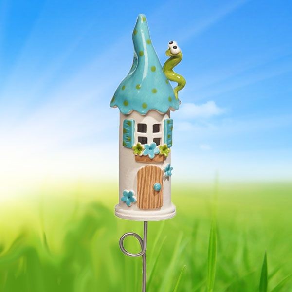 Turquoise Fairy House with Worm